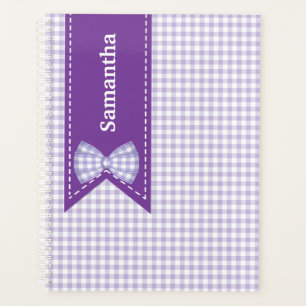 Agenda Púrpura e Gingham Branco Personalizado