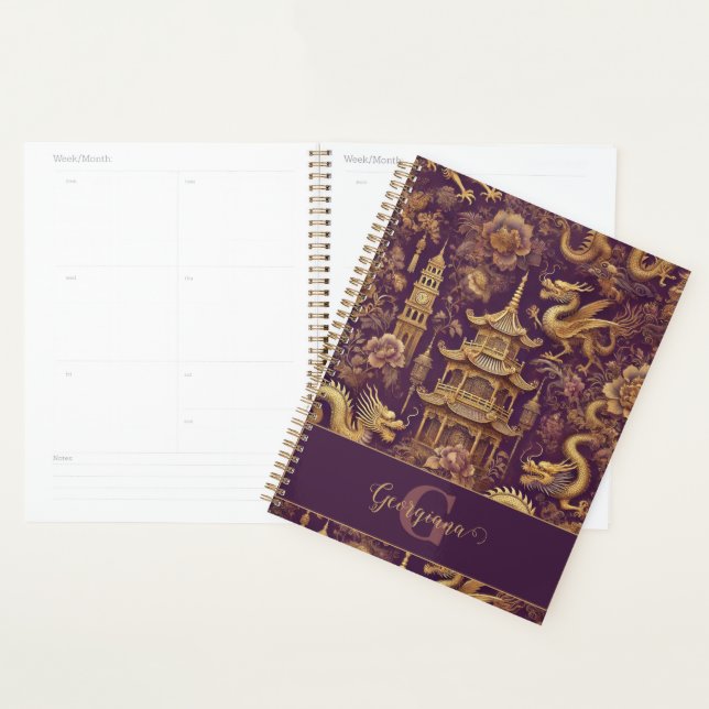 Agenda Púrpura Personalizada e Chinoiserie Victoriana Dou (Exibição)
