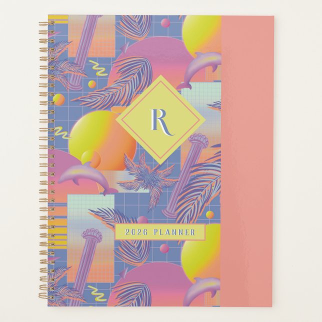 Agenda Púrpura Verão Vaporwave Sunset e Palm Trees (Frente)