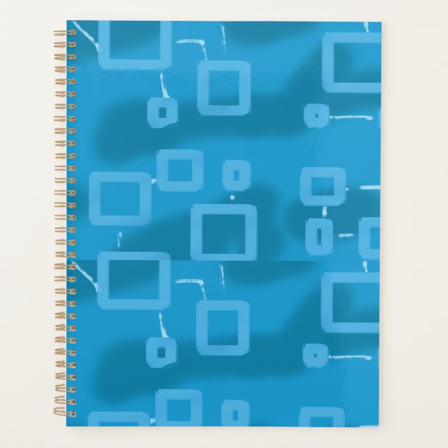 Agenda Quadrados Geométricos Azuis-Claro-Cianos (Frente)