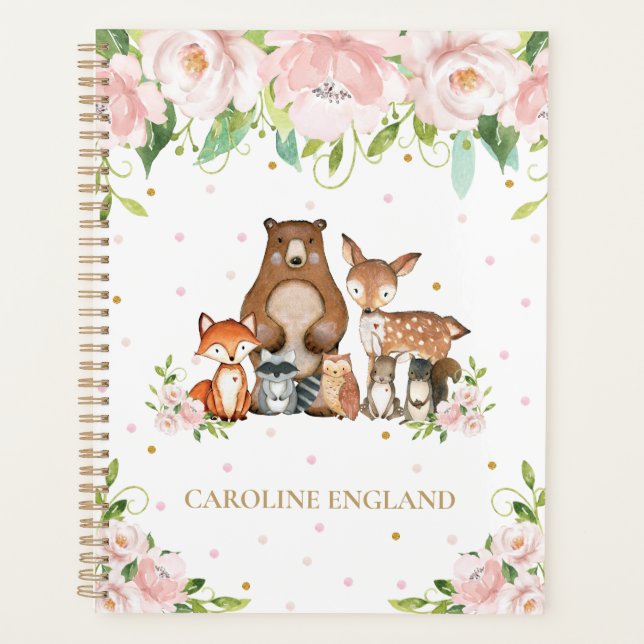 Agenda Quadrinhos De Floresta Branca Blush Floral Rosa (Frente)