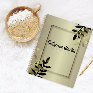 Agenda Quadro brilhante Dourado Elegante e Dourado Leafy