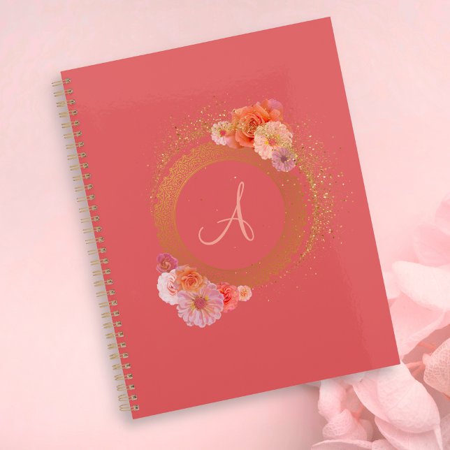 Agenda Quadro de Ouro do Damasco Floral Elegante Monogram (Criador carregado)