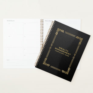 Agenda Quadro Dourado da Vintage, Elegante de Couro Negro