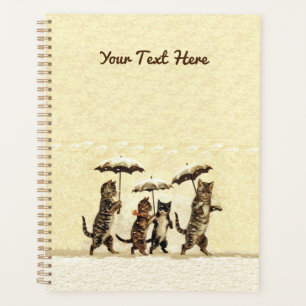 Agenda Quatro gatos marrons caminhando ereto em amarelo d