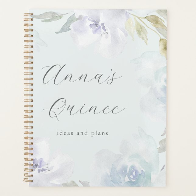 Agenda Quinceanera Personalizada 15 Anos Azul Floral (Frente)