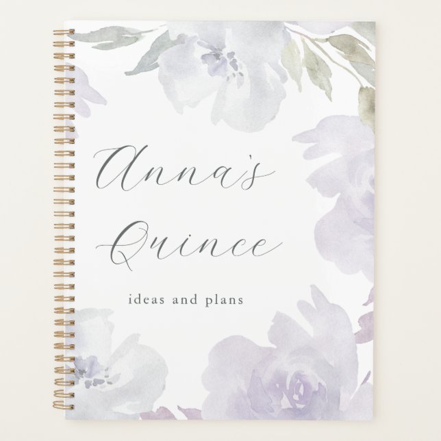 Agenda Quinceanera Personalizada 15 Anos Roxo Floral (Frente)