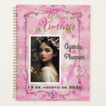 Quinceanera Planner/Agenda/Diário en Rosa y Oro