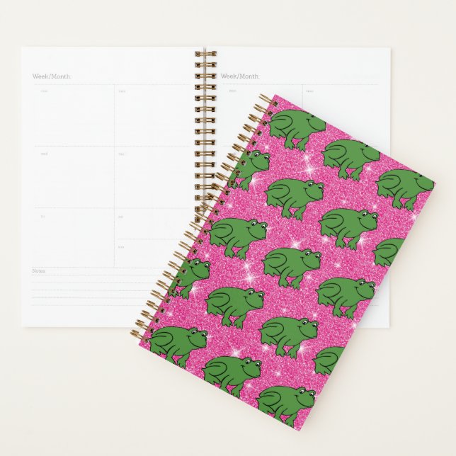 Agenda Rã Verde Anfíbios Animais Brilho Rosa (Exibição)