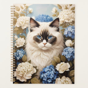 Agenda Ragdoll Cat Com Flores De Hydrangea Azuis