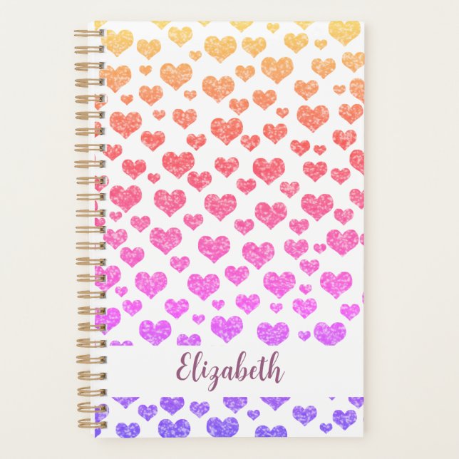Agenda Rainbow Faux Glitter Hearts Brilhante Personalizad (Frente)