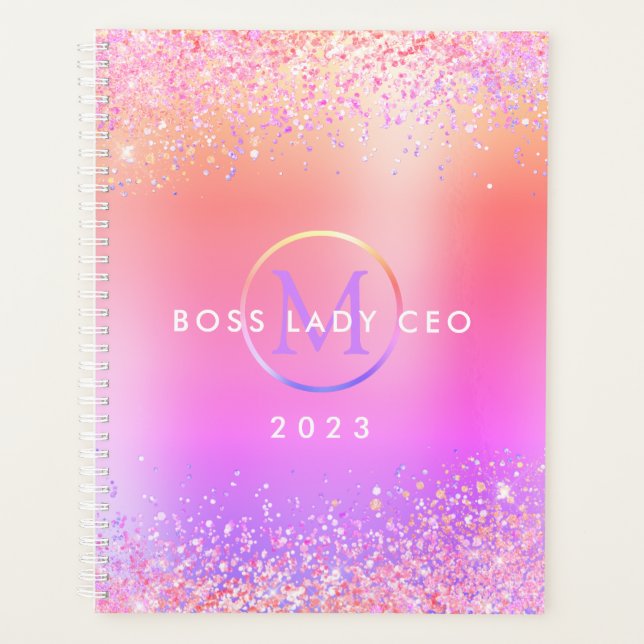 Agenda Rainbow Glitter Monograma Metálico 2023 Boss Lady (Frente)