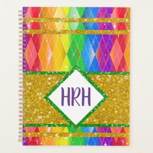 Agenda Rainbow Glitter Monograma Pride Argyle Diamond