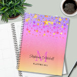 Agenda Rainbow Glitter Stars Monograma Name 2023<br><div class="desc">Este planejador feminino é decorado com ouro sujo e estrelas cor-de-rosa em um fundo brilhante do arco-íris cor-de-rosa. Facilmente personalizável com seu nome,  monograma e ano.</div>