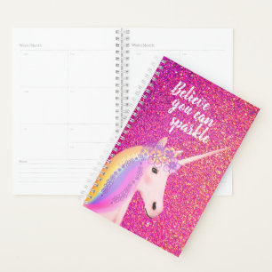 Agenda Rainbow Unicorn cor-de-rosa Dourado brilhante Insp