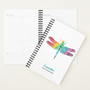 Agenda Rainbow Watercolor Dragonfly Feminina Personalizad
