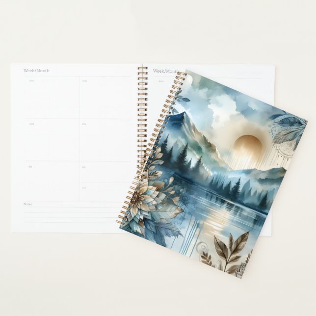 Agenda Rainer Day Watercolor Mountain Lake Rustic Boho (Exibição)