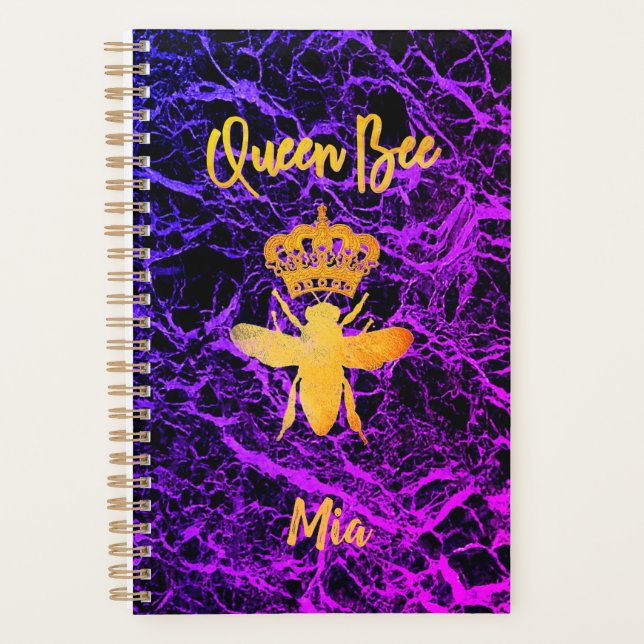 Agenda RAINHA Personalizada ABELHA Dourada Roxo Preto Des (Frente)