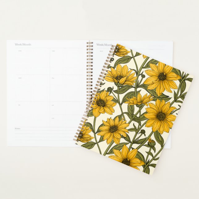Agenda Raízes de sol, girassol selvagem em branco (Exibição)
