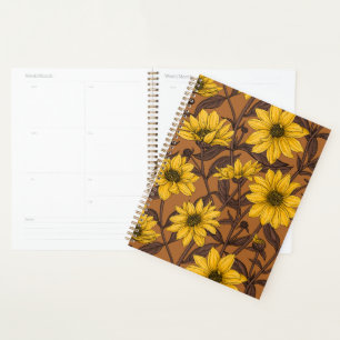 Agenda Raízes solares, girassol selvagem, amarelo e casta