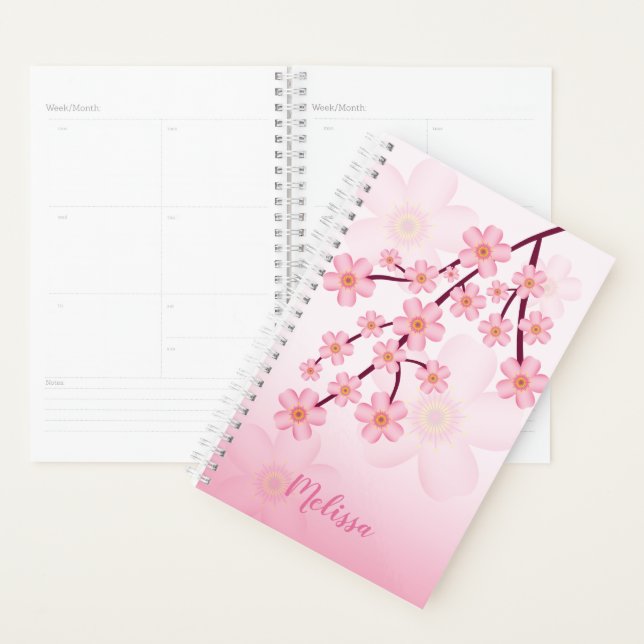 Agenda Ramo de Flor de Cerejeira Rosa Sakura com Nome (Exibição)