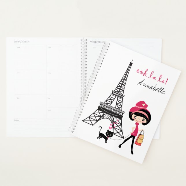 Agenda Rapariga Personalizada e Torre Eiffel de Cat Paris (Exibição)