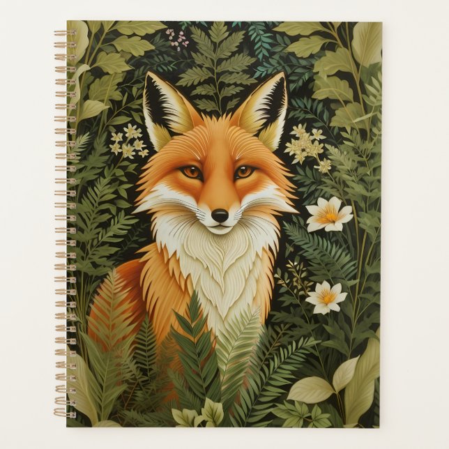 Agenda Raposa Vermelha Elegante E Folhagem Verde (Frente)