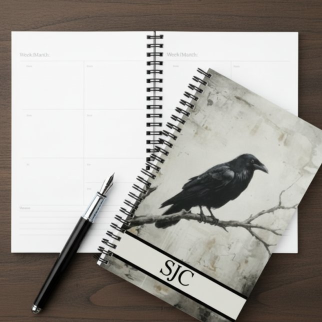 Agenda Raven Art Planner - Monogrammed Organizer (Gothic Raven planner)