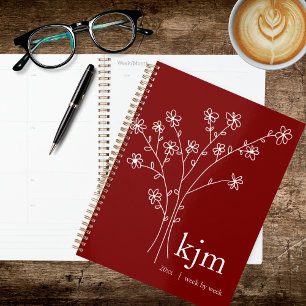 Agenda Receita de Monograma Vermelho e Branco Minimalista