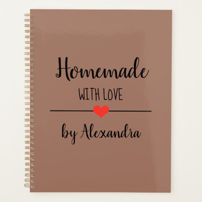 Agenda Receita de nome de script castanho moderno Avery M (Frente)