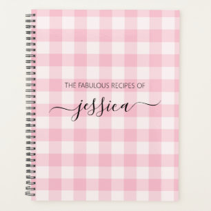 Agenda Receita do nome do script gingham cor-de-rosa com