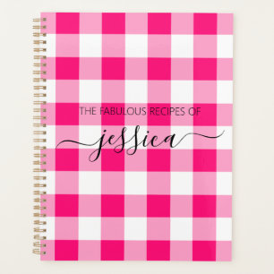 Agenda Receita do nome do script gingham, rosa-quente, ch