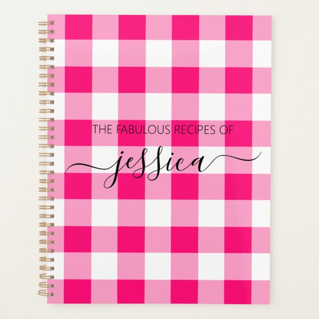 Agenda Receita do nome do script gingham, rosa-quente, ch