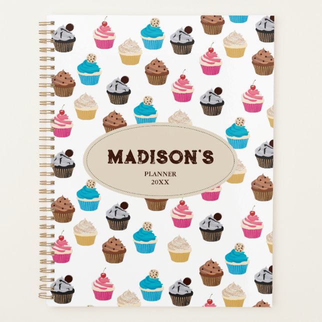 Agenda Receita Padrão de Cupcakes Cute Coloridos (Frente)