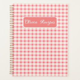 Agenda Receitas de Gingham Rosa Bege Xadrez Fofo Feminino
