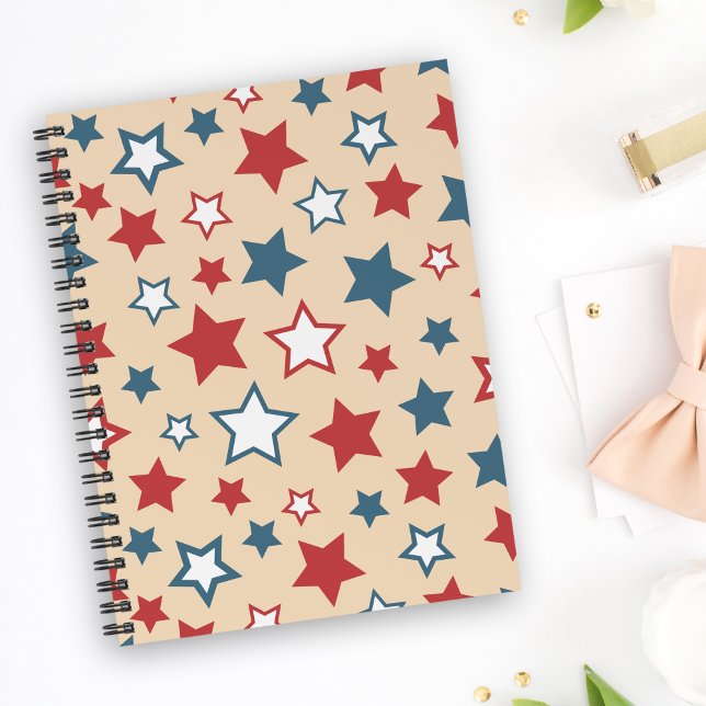 Agenda Red and Blue Stars, 4th of July, Beige Background (Criador carregado)