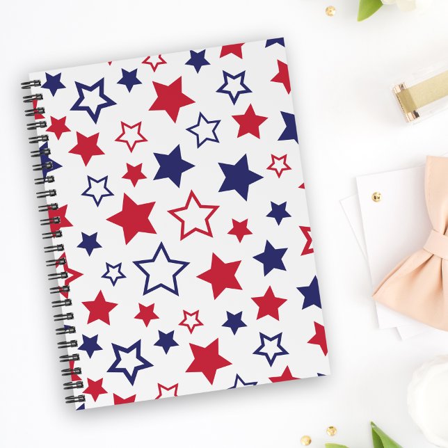 Agenda Red and Blue Stars, 4th of July, White Background (Criador carregado)