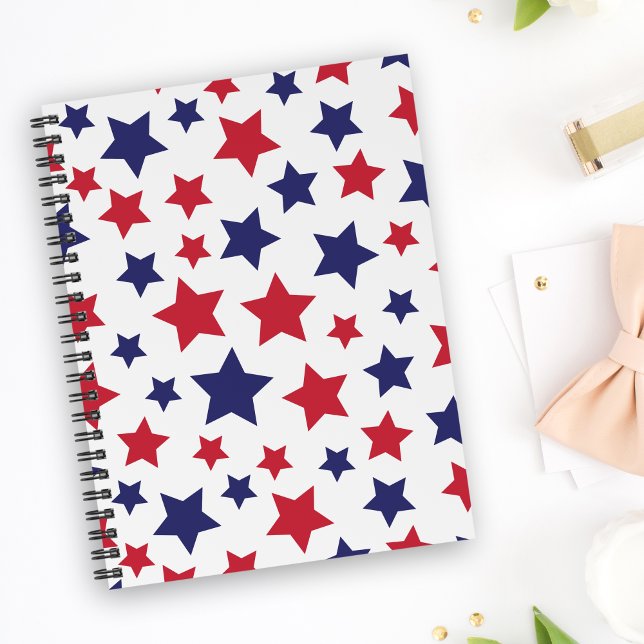 Agenda Red and Blue Stars, 4th of July, White Background (Criador carregado)