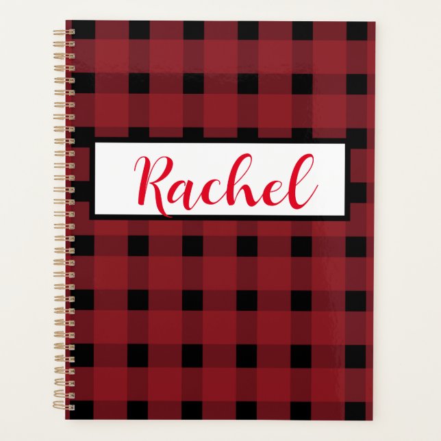 Agenda Red Black Gingham Personalizado (Frente)
