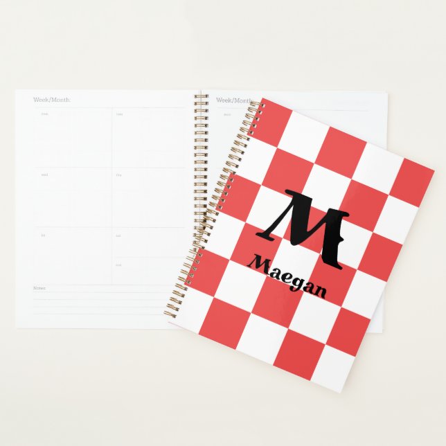 Agenda Red Checkered Pattern Background Planner (Exibição)