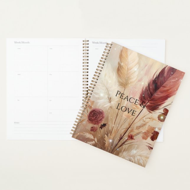 Agenda Red Cream Boho Feather Floral (Exibição)