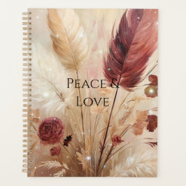 Agenda Red Cream Boho Feather Floral