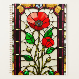 Agenda Red Flower Elegant Arte De Vidro Manchada