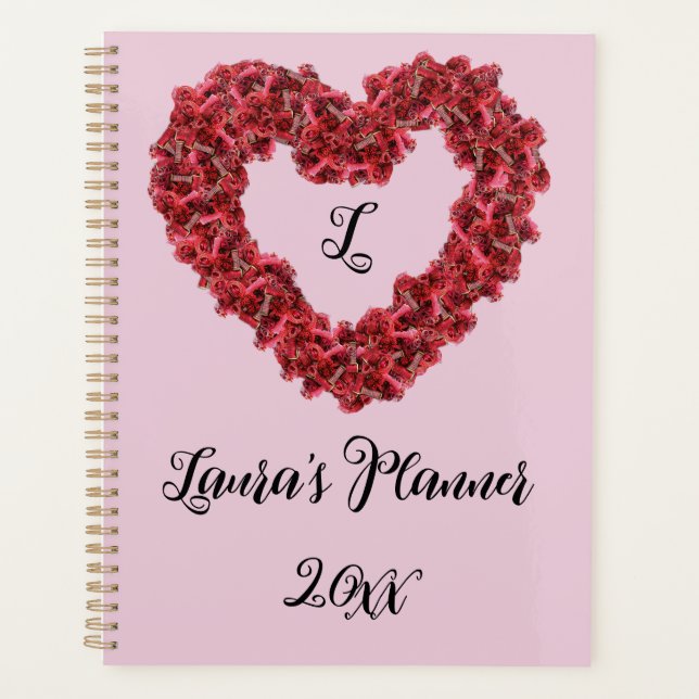 Agenda Red Flowers Heart with Customizable Text, Pictures (Frente)