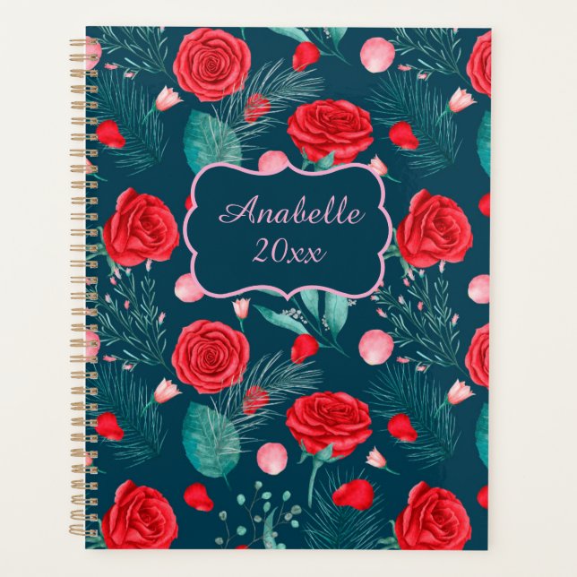 Agenda Red Rose & Green Leaves Personalized (Frente)