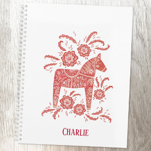 Agenda Red Swedish Dala Horse Nome Personalizado