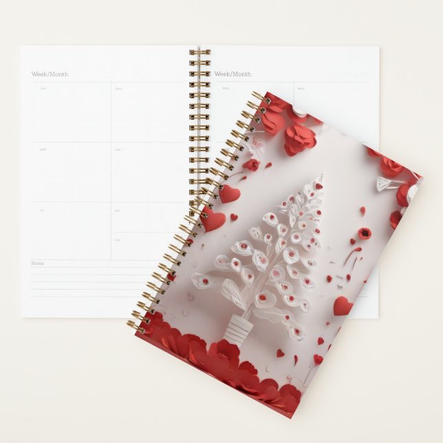 Agenda Red & White Floral Handmade‑Style Art Design (Exibição)