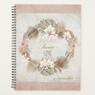 Agenda Relaxe Dream Love Blush Muda Nome Floral Tropical