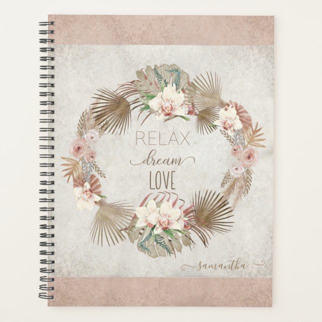 Agenda Relaxe Dream Love Blush Muda Nome Floral Tropical (Frente)