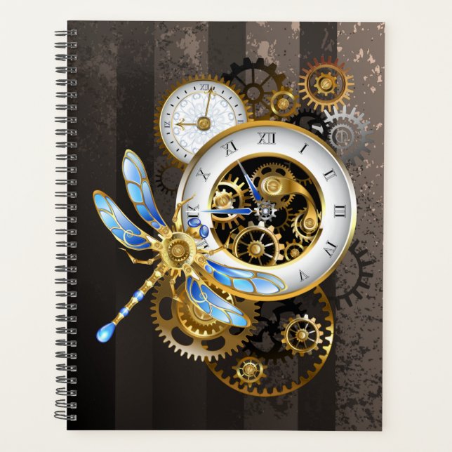 Agenda Relógio Steampunk com Dragonfly Mecânica (Frente)